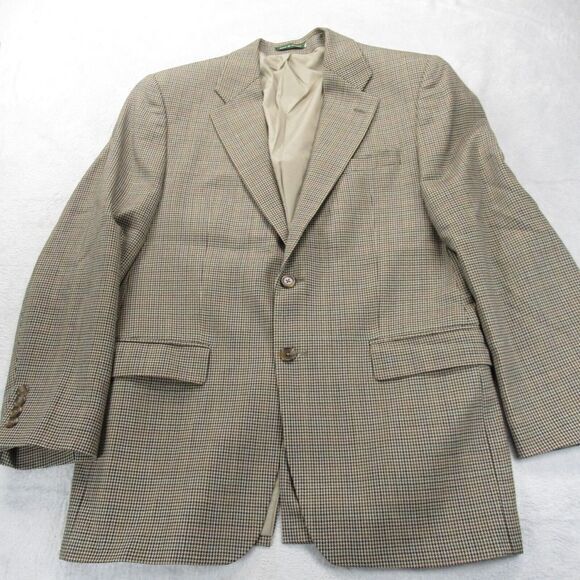 Lauren‎ Ralph Lauren Wool Blazer Mens 40R Brown Houndstooth 2 Button Single Vent - Picture 1 of 15
